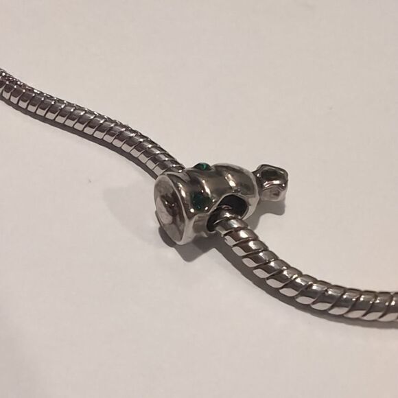 Silver Christmas Tree with Green Rhinestones Charm for Pandora Style Bracelet - Picture 3 of 4